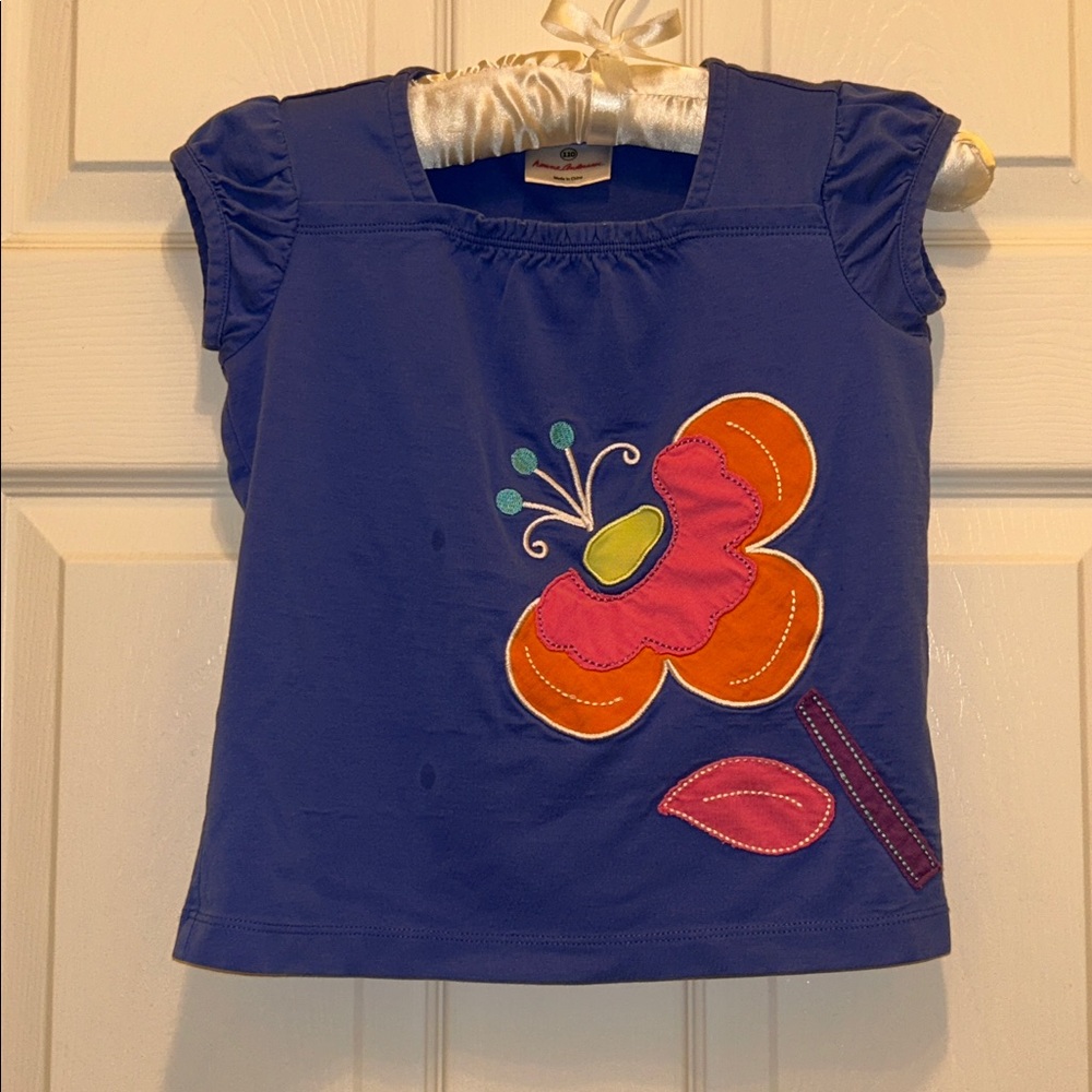 Hanna Andersson Colorful Embroidered Flower Puff Sleeve Top
